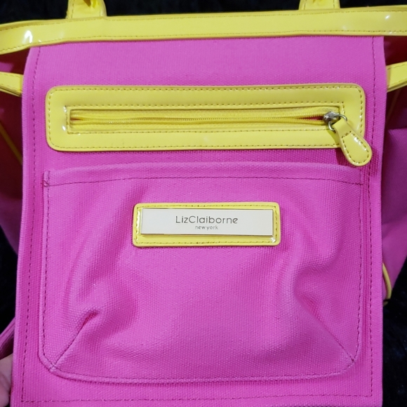 LIZ CLAIBORNE Pink & Yellow bag. - Picture 7 of 8